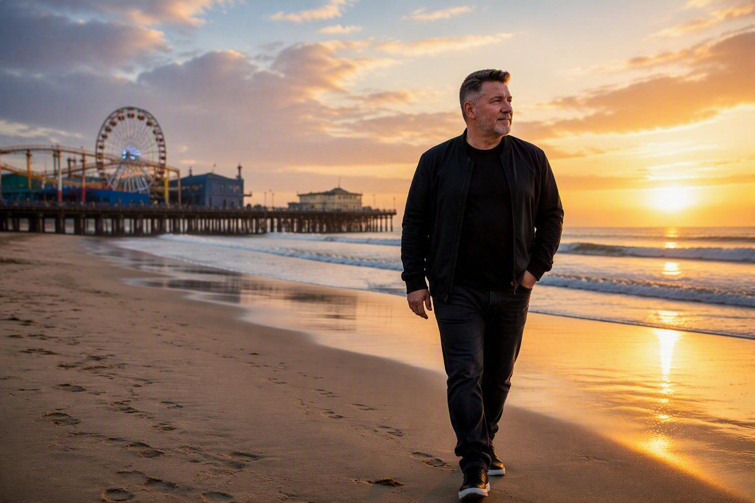 Eddie Walking on the Santa Monica Beach